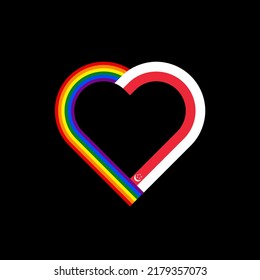 concepto de unidad. icono de la cinta de corazón de las banderas arco iris y singapur. ilustración vectorial aislada en fondo negro