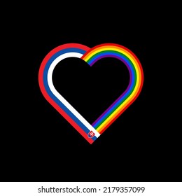 unity concept. heart ribbon icon of slovakia and rainbow flags. vector illustration isolated on black background