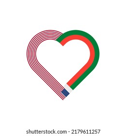 concepto de unidad. icono de la cinta de corazón de los estados unidos y banderas de madagascar. ilustración vectorial aislada en fondo negro
