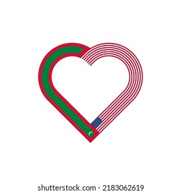 unity concept. heart ribbon icon of maldives and united states flags. vector illustration isolated on white background
