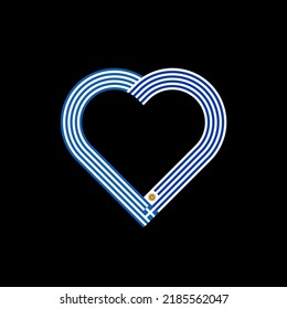 unity concept. heart ribbon icon of greece and uruguay flags. vector illustration isolated on black background