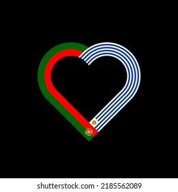 unity concept. heart ribbon icon of portugal and uruguay flags. vector illustration isolated on black background