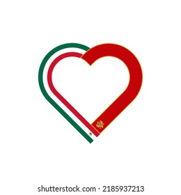 concepto de unidad. icono de la cinta de corazón de las banderas de méxico y montenegro. ilustración vectorial aislada en fondo blanco
