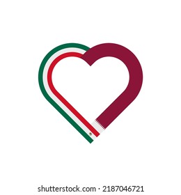 unity concept. heart ribbon icon of mexico and qatar  flags. vector illustration isolated on white background