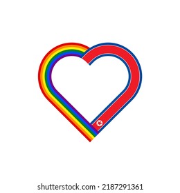 concepto de unidad. icono de la cinta de corazón de las banderas arcoiris y corea del norte. ilustración vectorial aislada en fondo blanco
