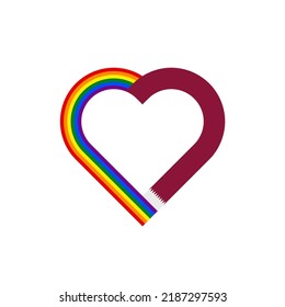 unity concept. heart ribbon icon of rainbow and qatar flags. vector illustration isolated on white background