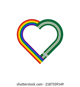 unity concept. heart ribbon icon of rainbow and portland flags. vector illustration isolated on white background