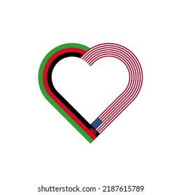 concepto de unidad. ícono de la cinta del corazón de las banderas de malawi y estados unidos. ilustración vectorial aislada en fondo blanco