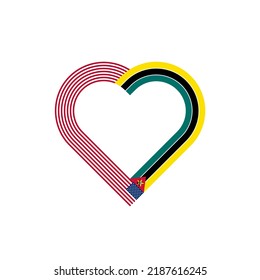 unity concept. heart ribbon icon of united states and mozambique flags. vector illustration isolated on white background