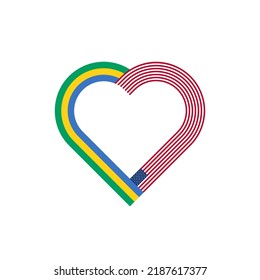 concepto de unidad. icono de la cinta de corazón de gabón y banderas de estados unidos. ilustración vectorial aislada en fondo blanco