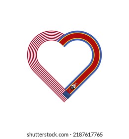Einheitskonzept. Herzbandsymbol von geeinten Staaten und Swasiland-Flaggen. Vektorgrafik einzeln auf weißem Hintergrund