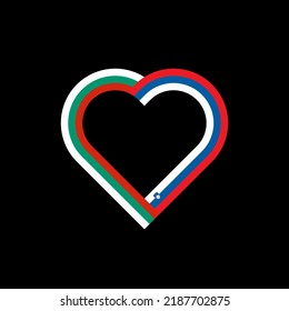 unity concept. heart ribbon icon of bulgaria and slovenia flags. vector illustration isolated on black background