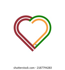 Einheitskonzept. Herzbandsymbol von Latvia und india Flags. Vektorgrafik einzeln auf weißem Hintergrund
