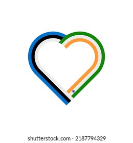 concepto de unidad. icono de la cinta de corazón de las banderas de estonia e india. ilustración vectorial aislada en fondo blanco
