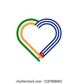 unity concept. heart ribbon icon of india and cuba flags. vector illustration isolated on white background