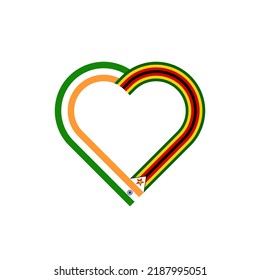 concepto de unidad. icono de la cinta de corazón de las banderas de india y zimbabwe. ilustración vectorial aislada en fondo blanco