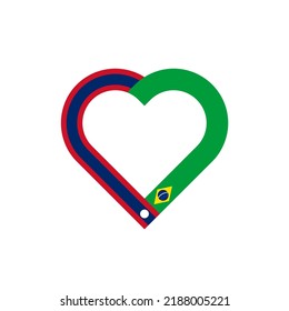 unity concept. heart ribbon icon of laos and brazil flags. vector illustration isolated on white background