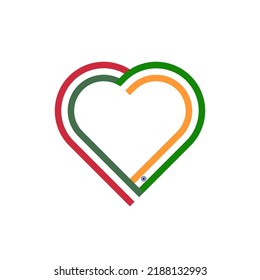 concepto de unidad. icono de la cinta de corazón de las banderas de hungría e india. ilustración vectorial aislada en fondo blanco