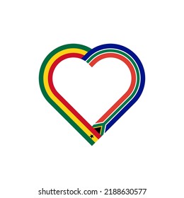 Einheitskonzept. Herzbandsymbol der ghana- und südafrikanischen Flaggen. Vektorgrafik einzeln auf weißem Hintergrund