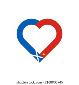 concepto de unidad. icono de la cinta de corazón de banderas de escocia y vietnam. ilustración vectorial aislada en fondo blanco