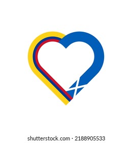 concepto de unidad. icono de la cinta de corazón de las banderas de colombia y de escocia. ilustración vectorial aislada en fondo blanco