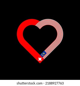 unity concept. heart ribbon icon of switzerland and malaysia flags. vector illustration isolated on black background