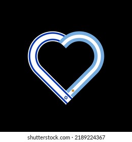 unity concept. heart ribbon icon of israel and argentina flags. vector illustration isolated on black background