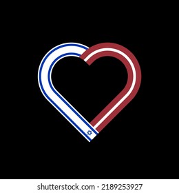 unity concept. heart ribbon icon of israel and latvia flags. vector illustration isolated on black background