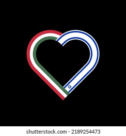 unity concept. heart ribbon icon of hungary and israel flags. vector illustration isolated on black background