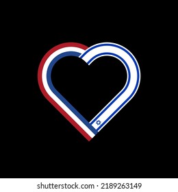 unity concept. heart ribbon icon of netherlands and israel flags. vector illustration isolated on black background