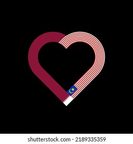 concepto de unidad. icono de la cinta de corazón de banderas de qatar y malasia. ilustración vectorial aislada en fondo negro