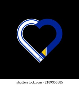 unity concept. heart ribbon icon of israel and bosnia flags. vector illustration isolated on black background