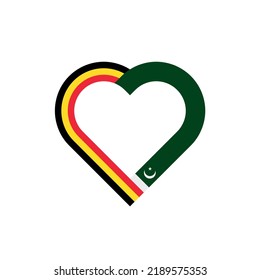 concepto de unidad. icono de la cinta de corazón de las banderas de bélgica y pakistán. ilustración vectorial aislada en fondo blanco