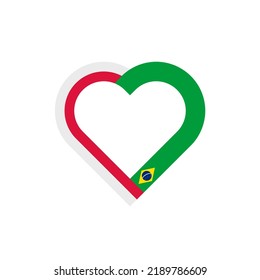 Einheitskonzept. Herzbandsymbol von Poland- und Brasilien-Flaggen. Vektorgrafik einzeln auf weißem Hintergrund