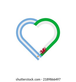 unity concept. heart ribbon icon of argentina and wales flags. vector illustration isolated on white background