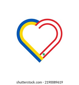 concepto de unidad. ícono de la cinta de corazón de banderas de ucrania y el líbano. ilustración vectorial aislada en fondo blanco