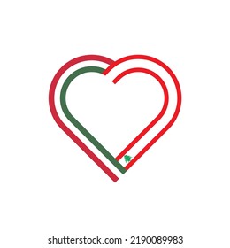 unity concept. heart ribbon icon of hungary and lebanon flags. vector illustration isolated on white background