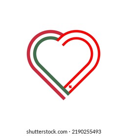 unity concept. heart ribbon icon of hungary and canada flags. vector illustration isolated on white background