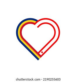 unity concept. heart ribbon icon of romania and canada flags. vector illustration isolated on white background