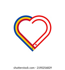 concepto de unidad. icono de la cinta de corazón de las banderas de moldova y canadá. ilustración vectorial aislada en fondo blanco