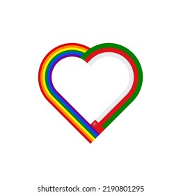 unity concept. heart ribbon icon of rainbow and oman flags. vector illustration isolated on white background