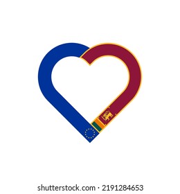 unity concept. heart ribbon icon of european union and sri lanka flags. vector illustration isolated on white background