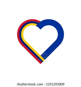 unity concept. heart ribbon icon of venezuela and european union flags. vector illustration isolated on white background