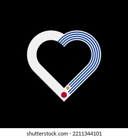unity concept. heart ribbon icon of japan and uruguay flags. vector illustration isolated on black background