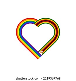 unity concept. heart ribbon icon of rainbow and zimbabwe flags. vector illustration isolated on white background