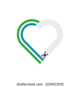 concepto de unidad. icono de la cinta de corazón de las banderas de uzbek y corea del sur. ilustración vectorial aislada en fondo blanco