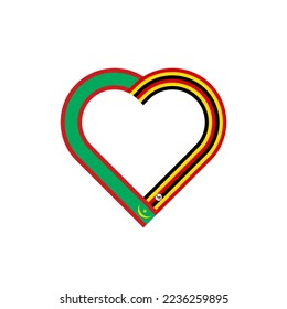 unity concept. heart ribbon icon of mauritania and uganda flags. vector illustration isolated on white background