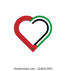 concepto de unidad. ícono de la cinta de corazón de banderas de marruecos y palestina. ilustración vectorial aislada en fondo blanco