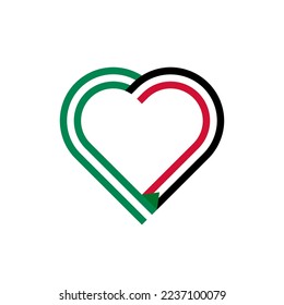 Einheitskonzept. Herzbänder-Ikone von Nigeria und Sudan-Flaggen. Vektorgrafik einzeln auf weißem Hintergrund