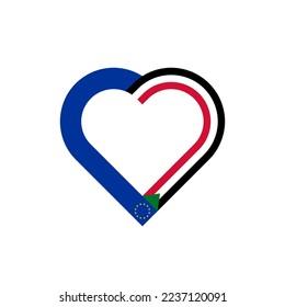 concepto de unidad. icono de la cinta de corazón de las banderas de la unión europea y sudán. ilustración vectorial aislada en fondo blanco